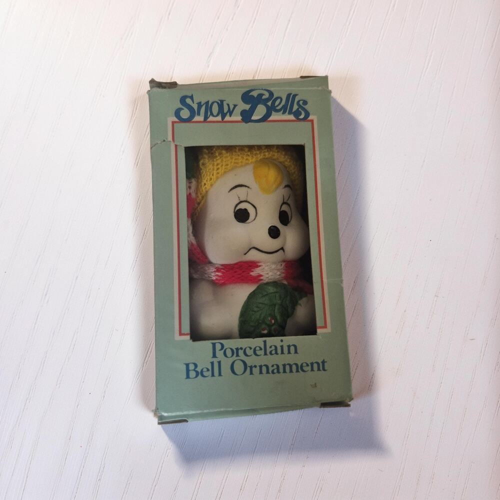 Snow Bells Vintage Porcelain Bell Christmas Ornament Collectible